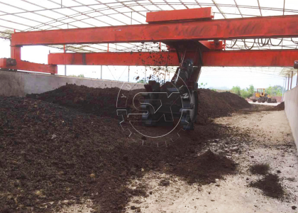 Wheel type compost turner working site