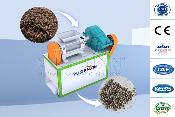 Double roller granulator for dried organic material granulation